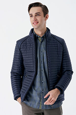 Kapitone Dolumlu Dik Yaka Astarlı Slim Fit Dar Kesim Casual Mont 1007235164 Koyu Lacivert