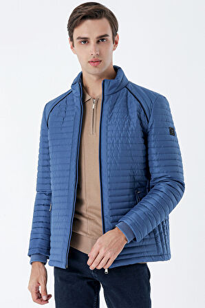 Kapitone Dolumlu Dik Yaka Astarlı Slim Fit Dar Kesim Casual Mont 1007235164 Petrol Mavi