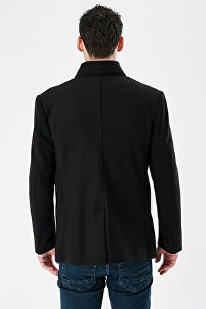 Siyah Kaşe Dik Yaka Astarlı Slim Fit Dar Kesim Casual Mont 1007235170