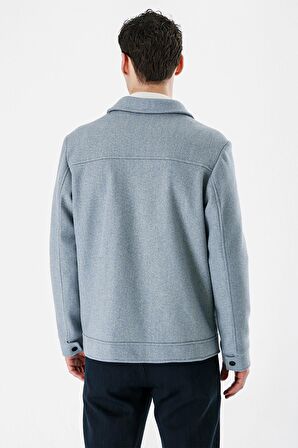 Koyu Mavi Kaşe Kolej Yaka Astarlı Slim Fit Dar Kesim Casual Mont 1007235172