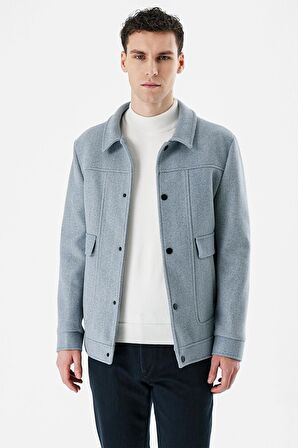 Koyu Mavi Kaşe Kolej Yaka Astarlı Slim Fit Dar Kesim Casual Mont 1007235172