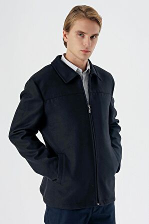 Kaşe Bebe Yaka Astarlı Büyük Beden Comfort Fit Rahat Kesim Casual Mont 1007235255 Koyu Lacivert