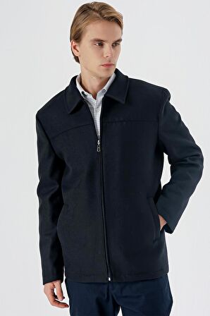 Kaşe Bebe Yaka Astarlı Büyük Beden Comfort Fit Rahat Kesim Casual Mont 1007235255 Koyu Lacivert