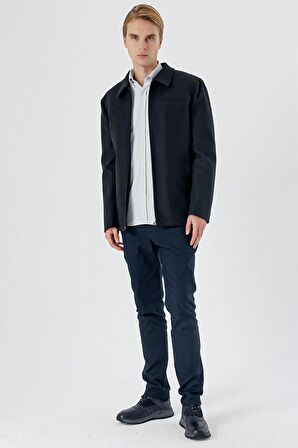Kaşe Bebe Yaka Astarlı Büyük Beden Comfort Fit Rahat Kesim Casual Mont 1007235255 Koyu Lacivert