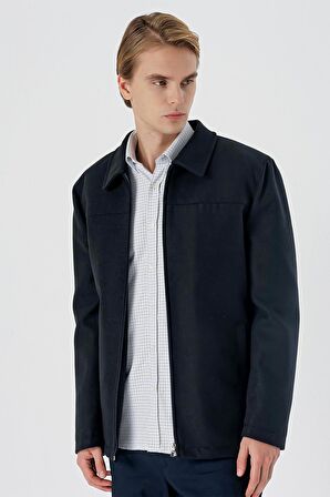 Kaşe Bebe Yaka Astarlı Büyük Beden Comfort Fit Rahat Kesim Casual Mont 1007235255 Koyu Lacivert