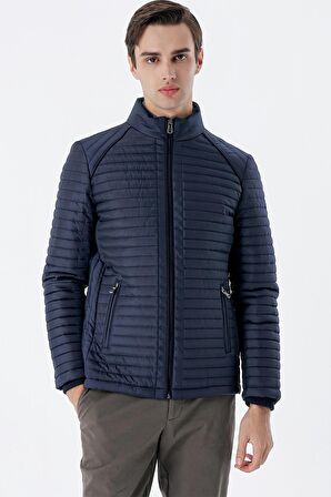 Koyu Lacivert Kapitone Dolumlu Dik Yaka Astarlı Slim Fit Dar Kesim Casual Mont 1007235264