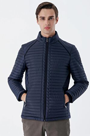 Koyu Lacivert Kapitone Dolumlu Dik Yaka Astarlı Slim Fit Dar Kesim Casual Mont 1007235264