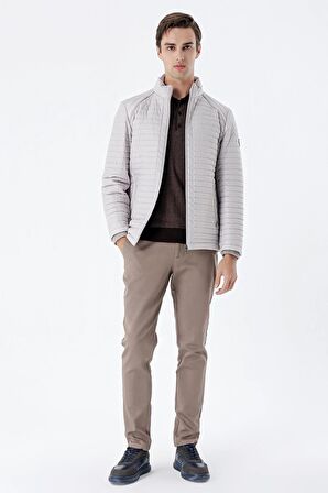 Taş Rengi Kapitone Dolumlu Dik Yaka Astarlı Slim Fit Dar Kesim Casual Mont 1007235264