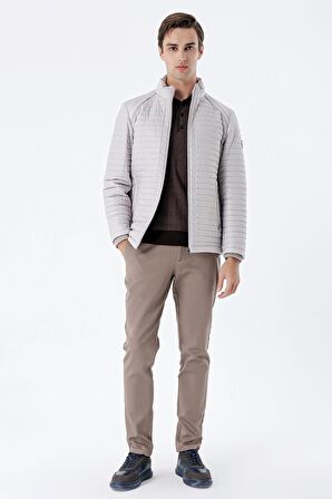 Taş Rengi Kapitone Dolumlu Dik Yaka Astarlı Slim Fit Dar Kesim Casual Mont 1007235264