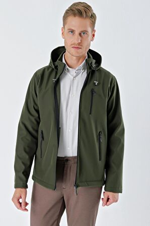 Koyu Haki Kapüşonlu Astarlı Slim Fit Dar Kesim Casual Mont 1007235900