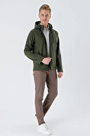 Koyu Haki Kapüşonlu Astarlı Slim Fit Dar Kesim Casual Mont 1007235900
