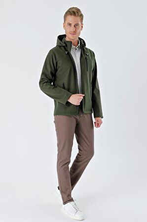 Koyu Haki Kapüşonlu Astarlı Slim Fit Dar Kesim Casual Mont 1007235900