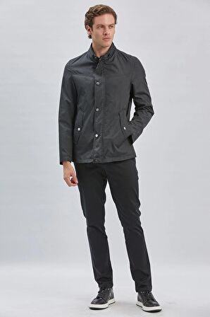 Siyah Dik Yaka Yarım Astar Comfort Fit Rahat Kesim Casual Mont 1007240150