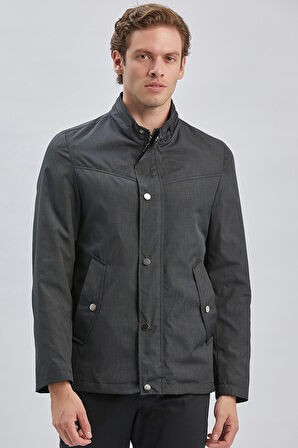 Siyah Dik Yaka Yarım Astar Comfort Fit Rahat Kesim Casual Mont 1007240150