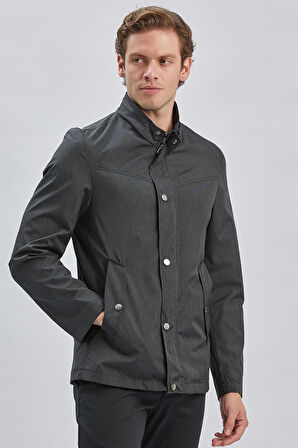 Siyah Dik Yaka Yarım Astar Comfort Fit Rahat Kesim Casual Mont 1007240150