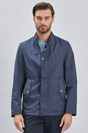 Koyu Lacivert Dik Yaka Yarım Astar Comfort Fit Rahat Kesim Casual Mont 1007240150