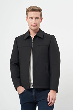 Siyah Kaşe Bebe Yaka Düz Yırtmaçsız Tam Astar Slim Fit Classic Mont 1007245121