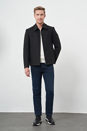 Siyah Kaşe Bebe Yaka Düz Yırtmaçsız Tam Astar Slim Fit Classic Mont 1007245121