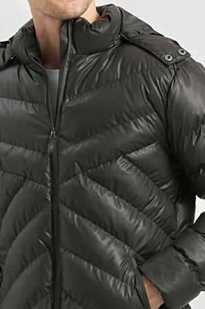 Dolumlu Çıkarılabilir Kapüşonlu Astarlı Slim Fit Dar Kesim Casual Mont 1007245151