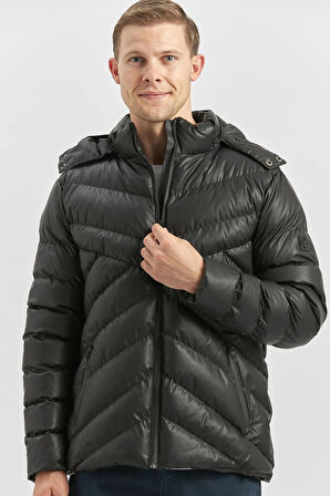 Dolumlu Çıkarılabilir Kapüşonlu Astarlı Slim Fit Dar Kesim Casual Mont 1007245151