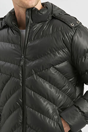 Dolumlu Çıkarılabilir Kapüşonlu Astarlı Slim Fit Dar Kesim Casual Mont 1007245151