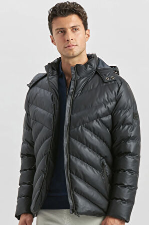 Dolumlu Çıkarılabilir Kapüşonlu Astarlı Slim Fit Dar Kesim Casual Mont 1007245151