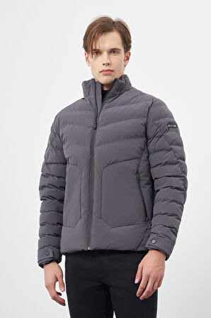 Koyu Antrasit Dolumlu Hakim Yaka Slim Fit Dar Kesim Klasik Mont 1007245153