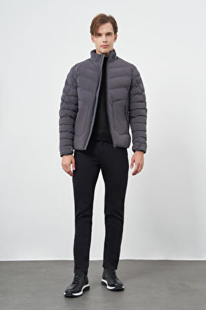 Koyu Antrasit Dolumlu Hakim Yaka Slim Fit Dar Kesim Klasik Mont 1007245153