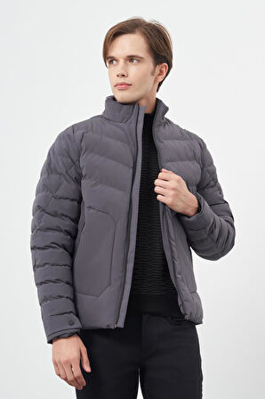 Koyu Antrasit Dolumlu Hakim Yaka Slim Fit Dar Kesim Klasik Mont 1007245153