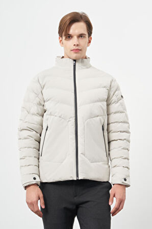 Taş Rengi Dolumlu Hakim Yaka Slim Fit Dar Kesim Klasik Mont 1007245153