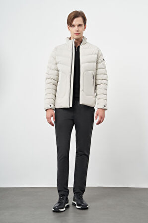 Taş Rengi Dolumlu Hakim Yaka Slim Fit Dar Kesim Klasik Mont 1007245153