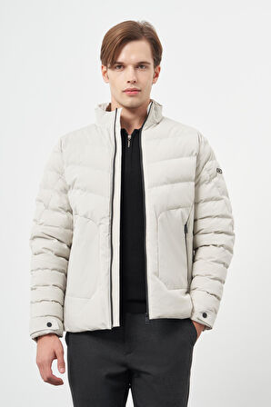 Taş Rengi Dolumlu Hakim Yaka Slim Fit Dar Kesim Klasik Mont 1007245153