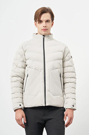 Taş Rengi Dolumlu Hakim Yaka Slim Fit Dar Kesim Klasik Mont 1007245153