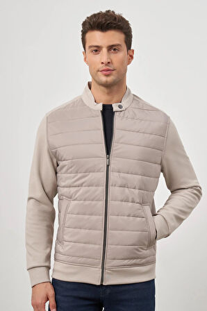 Taş Rengi Kapitone Dik Yaka Astarlı Slim Fit Dar Kesim Klasik Mont 1007245154