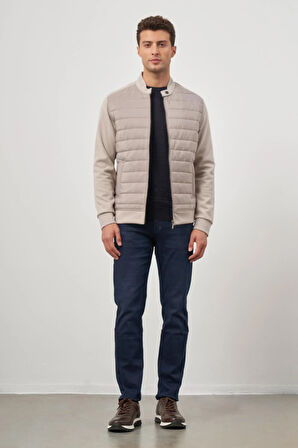 Taş Rengi Kapitone Dik Yaka Astarlı Slim Fit Dar Kesim Klasik Mont 1007245154