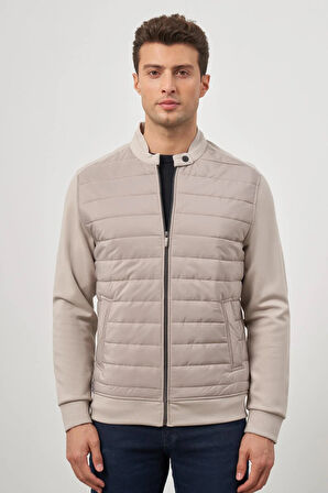 Taş Rengi Kapitone Dik Yaka Astarlı Slim Fit Dar Kesim Klasik Mont 1007245154