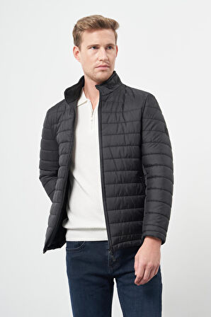 Siyah Kapitone Hakim Yaka Düz Yırtmaçsız Tam Astar Slim Fit Classic Mont 1007245155