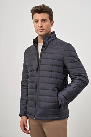 Koyu Lacivert Kapitone Hakim Yaka Düz Yırtmaçsız Tam Astar Slim Fit Classic Mont 1007245155
