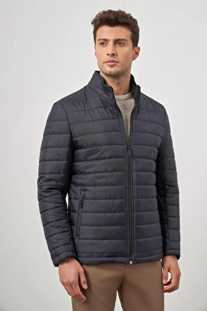 Koyu Lacivert Kapitone Hakim Yaka Düz Yırtmaçsız Tam Astar Slim Fit Classic Mont 1007245155