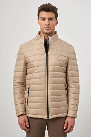 Bej Kapitone Hakim Yaka Düz Yırtmaçsız Tam Astar Slim Fit Classic Mont 1007245155