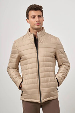 Bej Kapitone Hakim Yaka Düz Yırtmaçsız Tam Astar Slim Fit Classic Mont 1007245155