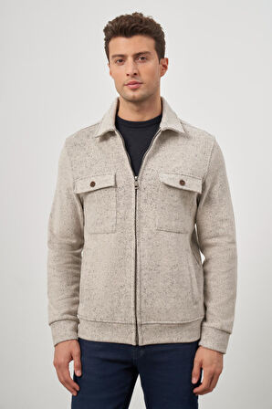 Bej Örme Bebe Yaka Kendinden Desenli Yırtmaçsız Astarsız Slim Fit Classic Mont 1007245156