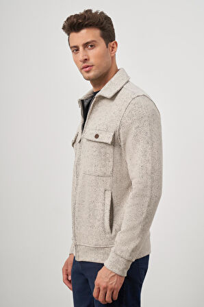 Bej Örme Bebe Yaka Kendinden Desenli Yırtmaçsız Astarsız Slim Fit Classic Mont 1007245156