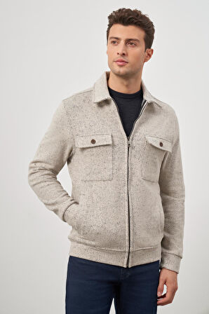 Bej Örme Bebe Yaka Kendinden Desenli Yırtmaçsız Astarsız Slim Fit Classic Mont 1007245156