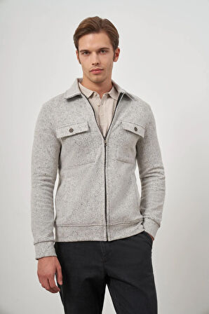 Taş Rengi Örme Bebe Yaka Kendinden Desenli Yırtmaçsız Astarsız Slim Fit Classic Mont 1007245156