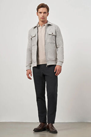 Taş Rengi Örme Bebe Yaka Kendinden Desenli Yırtmaçsız Astarsız Slim Fit Classic Mont 1007245156