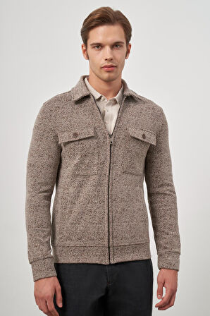 Taba Örme Bebe Yaka Kendinden Desenli Yırtmaçsız Astarsız Slim Fit Classic Mont 1007245156