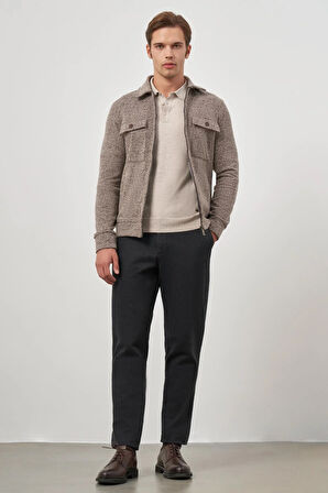Taba Örme Bebe Yaka Kendinden Desenli Yırtmaçsız Astarsız Slim Fit Classic Mont 1007245156