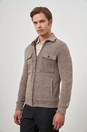 Taba Örme Bebe Yaka Kendinden Desenli Yırtmaçsız Astarsız Slim Fit Classic Mont 1007245156