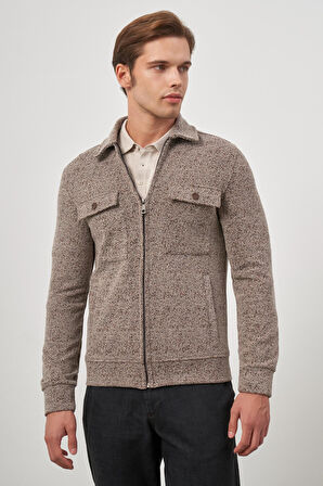 Taba Örme Bebe Yaka Kendinden Desenli Yırtmaçsız Astarsız Slim Fit Classic Mont 1007245156